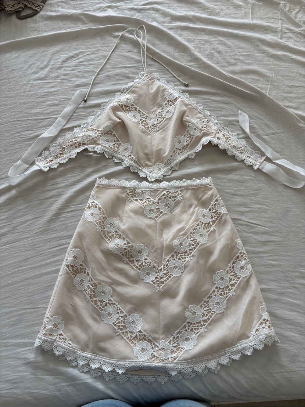 Petal & Pup Cream Mini Skirt with White Lace Trim